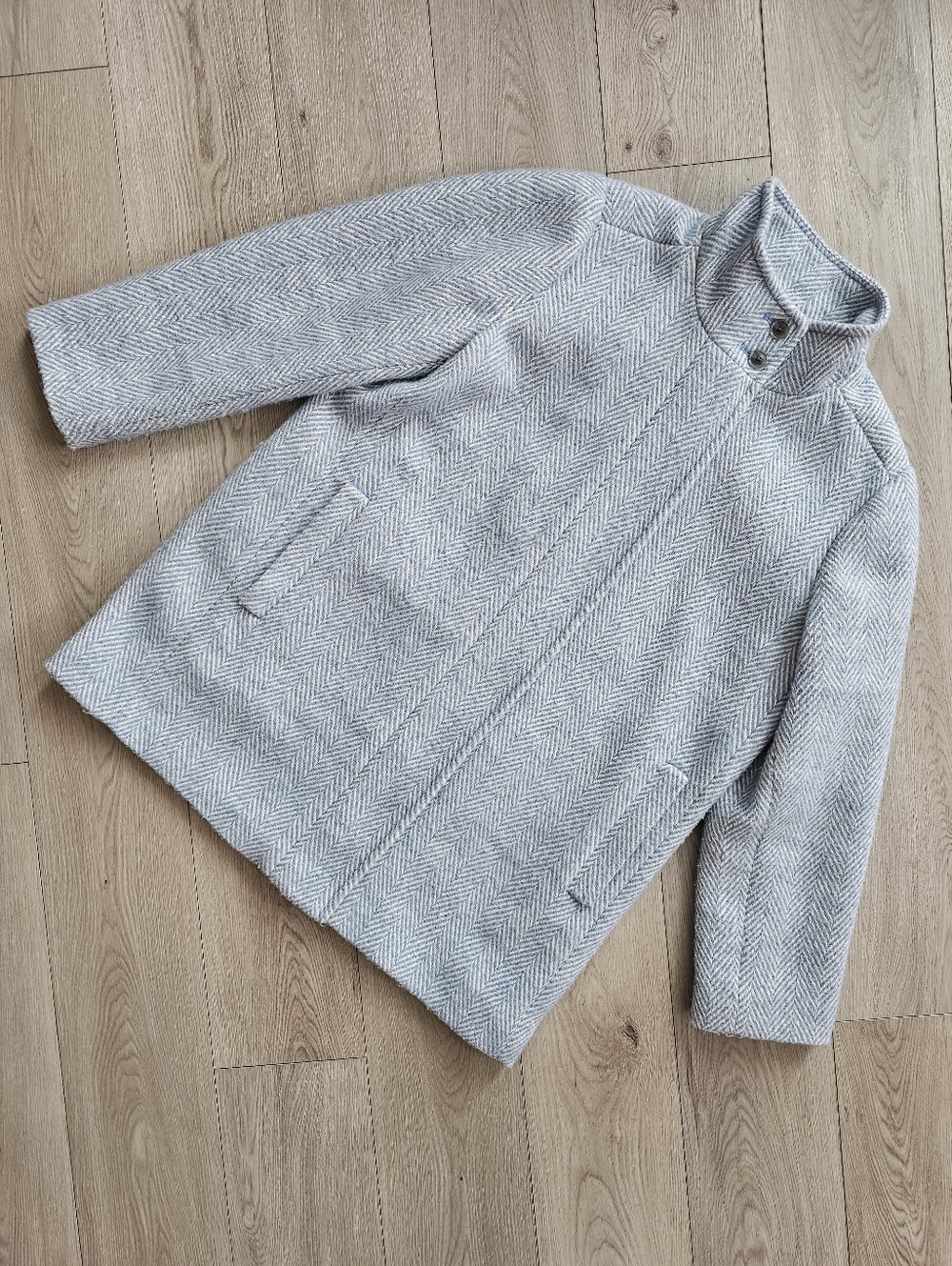 J. Crew‎ Factory City Coat, Mock Button Neck Blue Herringbone Coccoon, sz 18